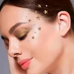 Star Face Stickers, Red White Blue Glitter Temporary Tattoos, Patriotic Star Body Stickers For Hair & Face, 4th Of July Festival Accessories (Gold Stars)