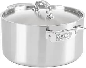Viking 5-Ply Stainless Steel Stock Pot, 6 Quart Soup Cooking Pot With Lid, Kitchen Cookware, Satin Finish