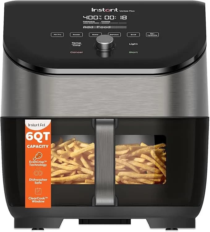 Instant Pot Vortex Plus 6qt Air Fryer With Odor Erase Technology,6-In-1 Functions That Crisps,Roasts, Broils,Dehydrates, Bakes & Reheats, 100+In-App Recipes, From The Makers Of Instant Pot,1700w,Black