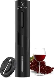 Cokunst Electric Wine Bottle Opener With Foil Cutter, Automatic Corkscrew - Battery Operated One-Click Button Corkscrew Remover With Blue Led Indicator Light For Home Kitchen Party Wedding Black
