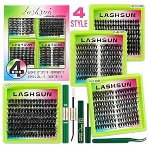 Lash Clusters Kit For Beginner Wispy Eye Cluster Lashes Kit, Diy Lashes 560pcs Volume Cluster Gift Kit 4 Boxes Travel Set With Bond And Seal,Lash Clusters Remover And Tweezer