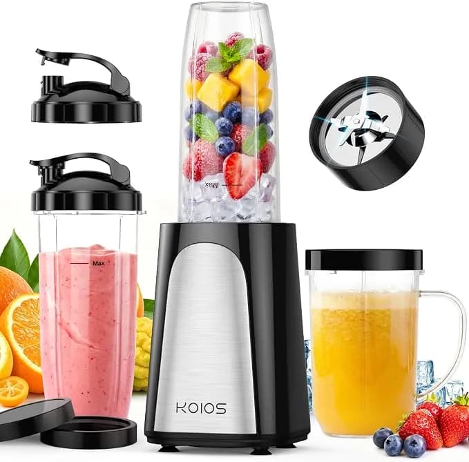 Koios 1000w Smoothie Blender, 15-In-1 Single Serve Set, Press-Twist Design - Personal Blender & Kitchen Countertop Smoothie Maker With 2x24oz+17oz Cup, Detachable 4-Blade, Frozen Drinks, Protein Shakes