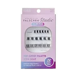 Falscara Studio Lash Extension Kit, Individual Lash Palette, 18 Stackable Lash Clusters, ‘Xtra Light’ False Eyelashes, Medium Volume, Length 10mm–14mm, Band Size 2mm-6mm