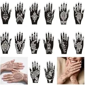 Xmasir Henna Tattoo Stencils Kit, 14 Sheets Temporary Tattoos Template Airbrush Indian Flower Body Art Tattooing For Women Girls Hands Forearm