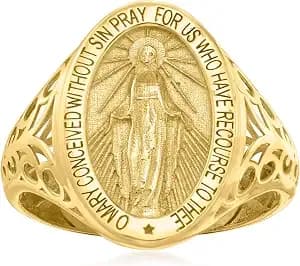 Ross-Simons Italian 14kt Yellow Gold Miraculous Medal Signet Ring