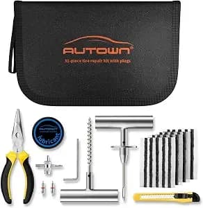 Autown Flat Tire Repair Kit With Plugs 31pcs, Professional Tire Plug Kit - Universal Emergency Tools For Car, Motorcycle, Atv, Jeep, Truck, Tractor, Suv Flat Tire Puncture Repair