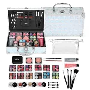 Anpro All-In-One Makeup Kit For Girls 10-12 With Case, Pro Teen Makeup Set, Tween Makeup Kit For Teens Women, Full Make Up Starter Kit With Brushes, Lipstick, Eye Shadow, Palette, Blush, Glitter Gel