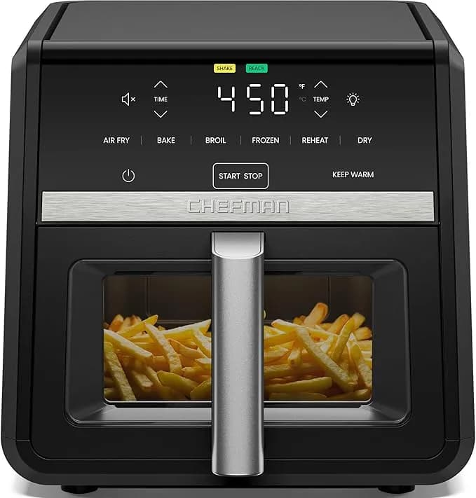 Chefman Air Fryer 9 Qt - Turbofry 7-In-1 High-Powered 450°F Cooking For Crispier And Even Results - Xl Basket With Viewing Window - Air Fry, Bake, Broil, Reheat, Dehydrate, Defrost, Keep Warm