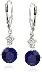 Ross-Simons Precious Gemstone Drop Earrings With Diamond Accents In Sterling Silver