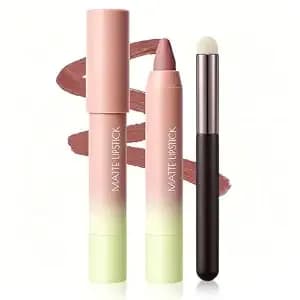 2-In-1 Matte Lip Crayon Nude Lipstick & Liner With Lip Brush, #01 - Matte Finish, Smooth Texture, Long Lasting Waterproof Lipstick For Women, Vegan & Cruelty-Free