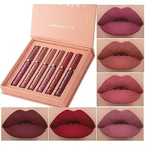 6pcs Matte Liquid Lipstick Set, Waterproof Non Stick Cup Lip Gloss (Set A)