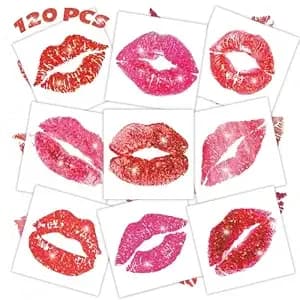 Winthrop 120 Pcs Glitter Lip Print Temporary Tattoos, Individually Wrapped Kiss Tattoos, Valentine’S Day&Halloween Party Favors, Bachelorette Bridal Shower Wedding Supplies, 60 Designs
