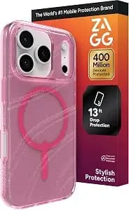 Zagg Milan Snap Case For Iphone 17 Pro - Pink Glimmering Wave, Graphene Strengthened Phone Case With Drop Protection (13ft/4m), Textured Edges & Sparkle Design, Magsafe Charging Compatible