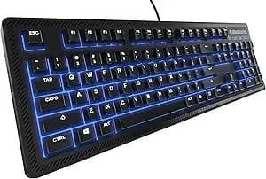 Steelseries Apex 100 Gaming Keyboard - Tactile & Silent - Blue Led Backlit - Splash Resistant - Media Controls