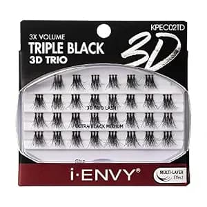 Ienvy False Eyelashes Triple Black 3d Individual Trio Lashes 3x Volume Reusable Eyelash Clusters (Medium)