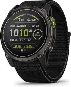 Garmin Enduro 3 Gps Smartwatch 51mm Solar Sapphire, Ultra Battery Life, Mapping, Built-In Led Flashlight, Carbon Gray Dlc Titanium, Black Ultrafit Nylon Strap (Renewed)