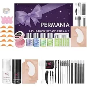 Permania Lash Lift And Tint Kit, Salon Grade Supplies For Eyelash Perm And Brow Lamination Black Dye With Lash Lift Balm Curling & Coloring Natural Result