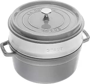 Staub La Cocotte Round 40510-605 Pico Cocotte Round Gray, 10.2 Inches (26 Cm) Steamer Set, Large, Both Handed Castings, Enameled Pot, Induction Compatible