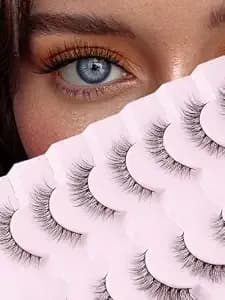 Natural Lashes Wispy Cat Eye Lashes 12mm False Eyelashes Natural Look Strip Lashes Thin Cotton Band Soft Eyelashes 3d Volume Lashes Pack C Curl Siligli Eyelashes 7 Pair
