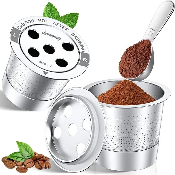 Capmesso Reusable K Cups For Keurig: 2-Pack 5-Hole All Stainless Steel Pods - Refillable Coffee Pods With Scoop Fits K-Supreme/K-Slim/K-Duo Gen 2 Multistream Makers - Easy To Clean & Plastic-Free Brewing
