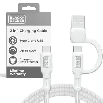 Black+Decker Usb C Multi Charging Cable, Fast Multi Charger Cable W/Adapter - Braided 2in1 Multiple Usb Cable, Universal Charging Cord W/Type C/Usb Adapter For Iphone 17 16 15/Samsung/Lg/Tablets/More