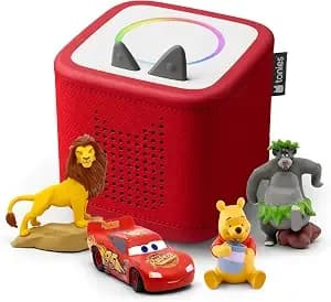 Toniebox 2 Audio Player Disney Bundle For Kids 3+ With Lightning Mcqueen, Simba, Winnie The Pooh, And Baloo - Sunset Red