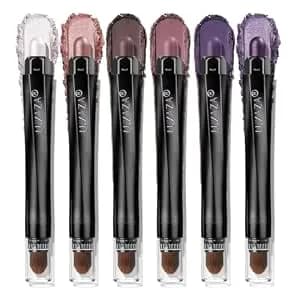 Luxaza Pro 6 Pcs Makeup Sticks Cream Eyeshadow Full Face Makeup Purple Rose - Contour Blush Highlight, Multi-Use Eyeshadow Sticks, Shimmer Smokey Eyes Blendable Stick & Brush, Vegan, Waterproof, Party