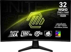 Msi Mag 32cq6f 31.5-Inch 2560 X 1440 (Qhd) Computer Monitor, 180hz, Amd Freesync, Hdmi, Display Port, Vga Port, Vesa, Tilt, Height Adjustable, Speaker, 0.5ms, Black