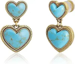 Wrangler Heart Dangle Turquoise Earrings, Turquoise Jewelry For Women