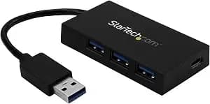 Startech.Com 4 Port Usb 3.0 Hub - Usb Type-A Hub With 1x Usb-C & 3x Usb-A (Superspeed) - Usb Bus Or Self-Powered - Portable Usb 3.0 (5gbps) Bc 1.2 Charging Hub W/ Power Adapter , Taa (hb30a3a1csfs)