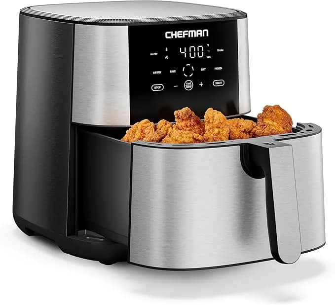 Chefman Air Fryer 8 Qt - Turbofry® 4-In-1 With 450°F Hi-Fry Option For Crispier Results - Bake, Dehydrate, Frozen - Xl Nonstick Dishwasher-Safe Basket - Stainless Steel