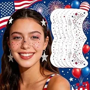 4th Of July Temporary Tattoos Red Blue Stars Glitter Freckles Patriotic Flag Tattoo Stickers Cute Fireworks Fake Tattoo Independence Day Face Tattoos 4th Of July Outfit For Women Party Decorations