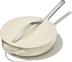 Caraway Nonstick Ceramic Sauté Pan With Lid (4.5 Qt, 12") - Non Toxic, Ptfe & Pfoa Free - Oven Safe & Compatible With All Stovetops (Gas, Electric & Induction) - Cream