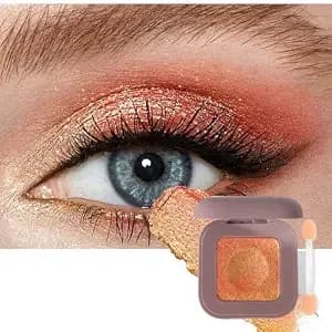 Holographic Multichrome Coral Orange Glow Glitter Eyeshadow Palette With Brush, Rich Chameleon Color Shimmer Metallic & Long Lasting & Buildable Eye Shadow, High Pigment Single Eye Makeup (#05)