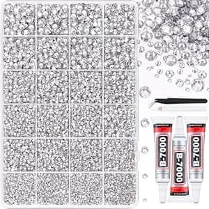 Tinkrstuff 35000pcs Silver Clear Rhinestones Bedazzling Kit - With 3pcs b7000 Jewelry Glue, Diamond Art Tools, Multi Size Flatback Gems For Bedazzling Shoes Books Crafts Nail Art Makeup