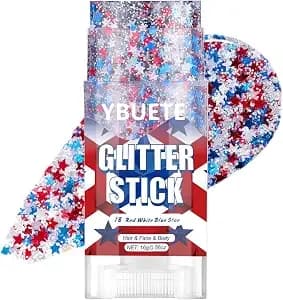 Ybuete Red White Blue Star Face Body Glitter Stick For 4th Of July Makeup - Glitter For Patriotic Makeup Usa Flag Accessory For Independence Day, Memorial Day, Veterans Day, Sparkling Makeup For Adult