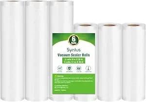Syntus Vacuum Sealer Bags For Food, 3 Rolls 11" X 20' And 3 Rolls 8" X 20' - 6 Pack, Bpa Free, Custom Size, Heave-Duty, Durable, Sous Vide Cooking Freezer Microwave Safe, Works With All Vacuum Sealers