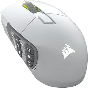 Corsair Scimitar Elite Wireless Se Mmo Pc Gaming Mouse – 33,000 Dpi, 16 Programmable Buttons, Key Slider, Elgato Virtual Stream Deck, 1,000hz Polling, Up To 150-Hour Battery – White