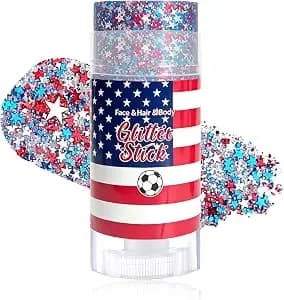 4th Of July Hair Glitter Stick With Star,Red White Blue Face Glitter Stick,Fourth Of July Body Glitter,Patriotic Outfits And 250th Anniversary Accessories,Independence Day Sparkling Makeup For Women
