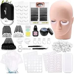 Eyelash Kit For Lash Extension, Lash Tech Supplies With Mannequin Practice Head, Lash Cluster, Lash Extension Glue, Eyelash Remover, Fan, Tweezers, Lash Training Tools Set For Beginners At Home