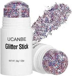 Ucanbe Red White Blue Body Glitter Stick For Fourth Of July Singer Concerts Music Festivals, Face Glitter Makeup For Face Body Hair Eyes & Lips, Chunky Glitter For Women 1.2oz