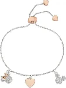 Disney Minnie & Mickey Rose Gold Two-Tone Crystal Heart Bolo Bracelet - This Officially Licensed Disney Character Bolo Bracelet Is Crafted From Silver-Plated With Crystal Accents.