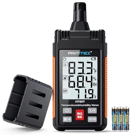 ht607 Temperature Humidity Meter - Large Lcd Backlight With Cover Protector - High-Precision Digital Hygrometer With Ambient, Relative Humidity, Dew Point, Wet Bulb Thermometer, Min/Max Hold
