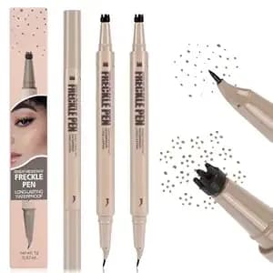 2pcs 2-In-1 Dual-Ended Freckle Pen & Freckle Stamp, 【Precise 15° Tip】【Waterproof & Smudge Proof】Long Lasting Faux Quick-Dry Fake Freckles Stain Marker For Natural Lifelike Sun-Kissed Makeup (02#+02#)