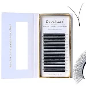 Decemars Double Tips Yy Eyelash Extension Supplies Premade Russian Volume Crisscross False Eyelashes Natural Soft W Lashes Clusters 12 Rows Y Shaped Handwoven Lashes Matte Black-0.07mm-C-13mm