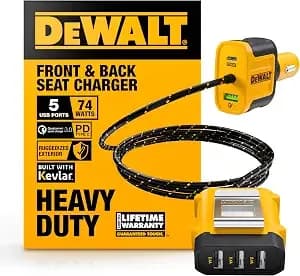Dewalt Heavy Duty 72w 5 Port Usb Car Charger Multiport, Iphone 17 Multi Usb - Car Charger, Fast Charge Pd & qc3.0 Cigarette Lighter Adapter W/ 6ft Cable, Type C Front/Back Charging For Multiple Devices