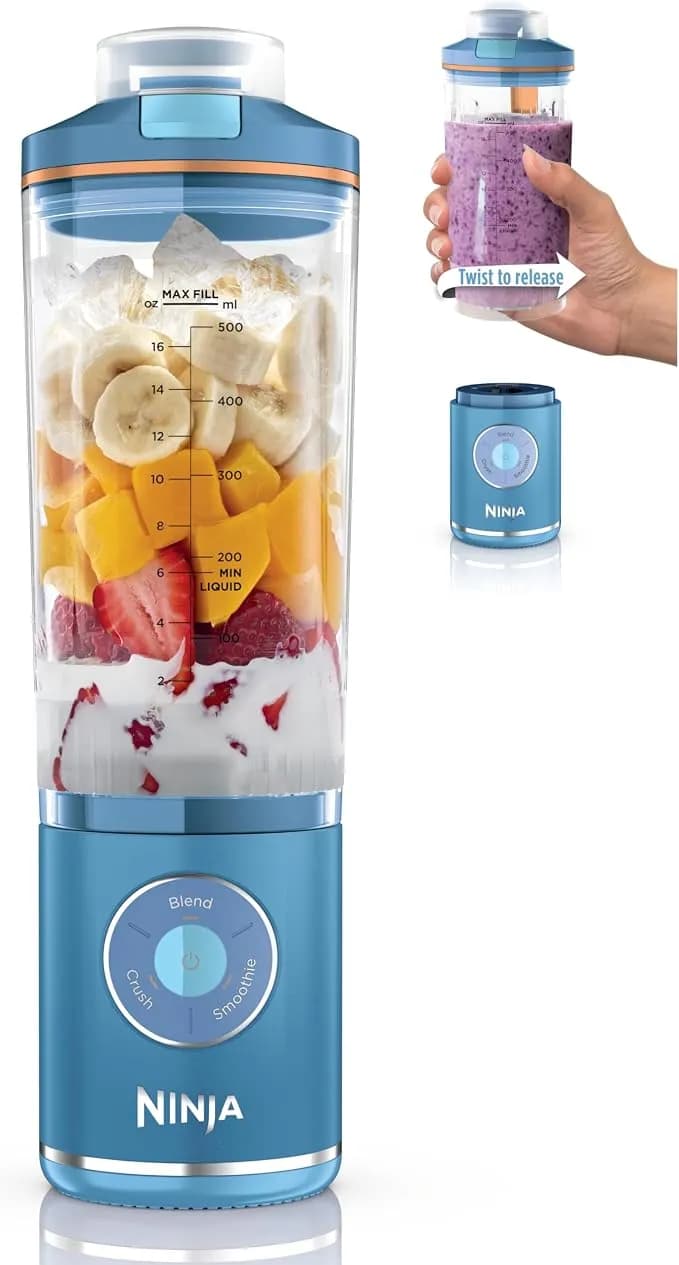 Ninja Blast Max Portable Blender, 22oz, Blue Raspberry, bc251bl2 - Twist & Go Removable 22-Oz Vessel. Auto-Iq Crush & Smoothie Programs, Cordless. Dishwasher Safe, Leakproof Lid.