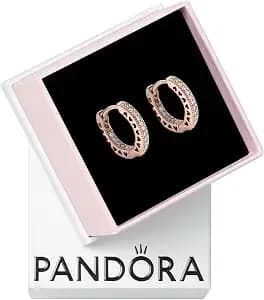 Pandora Signature Pavé Heart Hoop Earrings - Gift For Her - 14k Rose Gold-Plated With Cubic Zirconia - With Gift Box