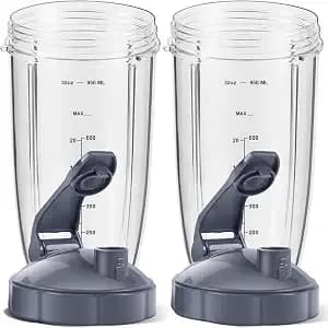 Meet Juice 2-Pack 32oz Replacement Cups With Flip-Top To-Go Lids & Gaskets (4-Inch Diameter) ;Compatible With Nutribullet 600w/900w Series;Not For Magic Bullet,Lean, Rx