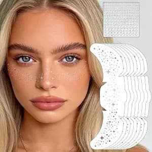 Silver Freckles Face Tattoo, Holographic Sparkle Glitter Freckles Temporary Face Tattoos And Rhinestone Sticker For Women Girls Fake Freckles Patches Makeup Festival Rave Outfits Singer Accessorie